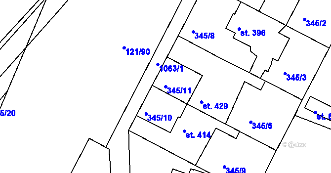 Parcela st. 345/11 v KÚ Staňkov-ves, Katastrální mapa