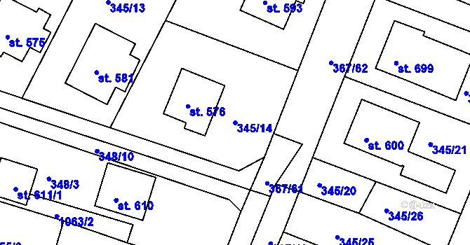Parcela st. 345/14 v KÚ Staňkov-ves, Katastrální mapa