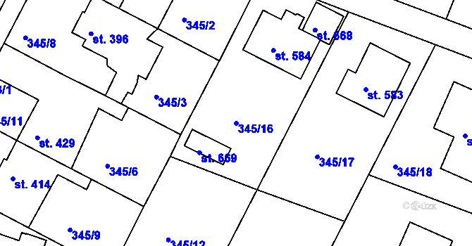 Parcela st. 345/16 v KÚ Staňkov-ves, Katastrální mapa