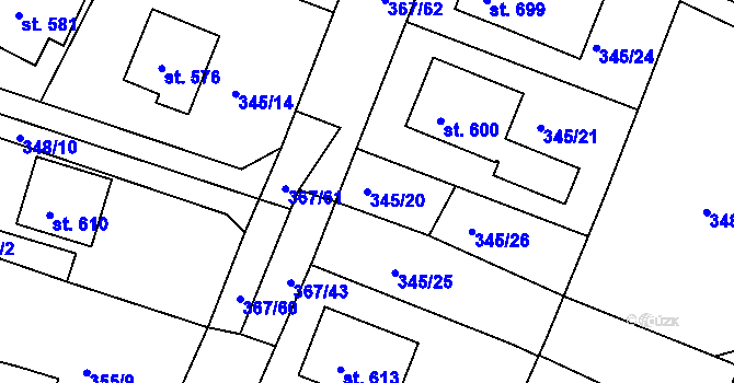 Parcela st. 345/20 v KÚ Staňkov-ves, Katastrální mapa