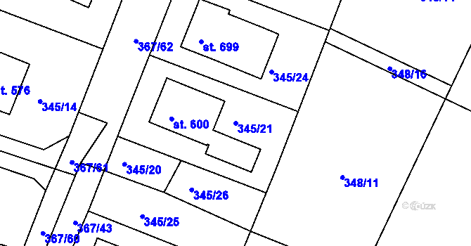 Parcela st. 345/21 v KÚ Staňkov-ves, Katastrální mapa