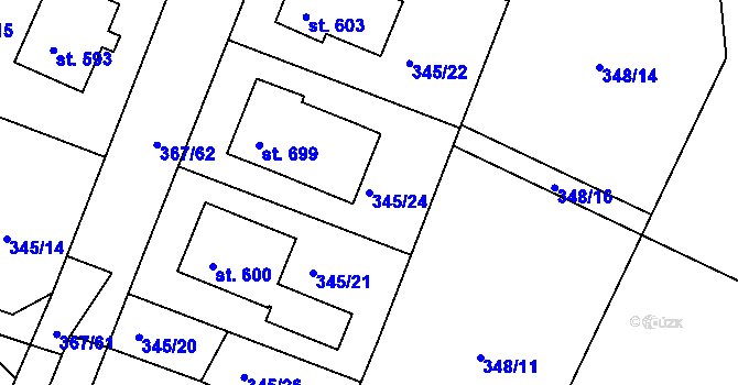 Parcela st. 345/24 v KÚ Staňkov-ves, Katastrální mapa