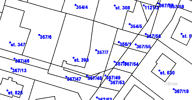 Parcela st. 357/7 v KÚ Staňkov-ves, Katastrální mapa