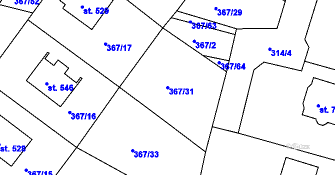 Parcela st. 367/31 v KÚ Staňkov-ves, Katastrální mapa