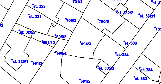 Parcela st. 694/3 v KÚ Staňkov-ves, Katastrální mapa