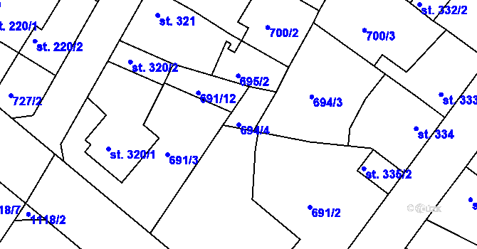 Parcela st. 694/4 v KÚ Staňkov-ves, Katastrální mapa