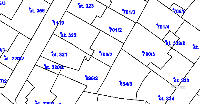 Parcela st. 700/2 v KÚ Staňkov-ves, Katastrální mapa