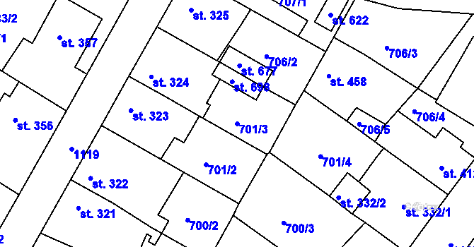 Parcela st. 701/3 v KÚ Staňkov-ves, Katastrální mapa