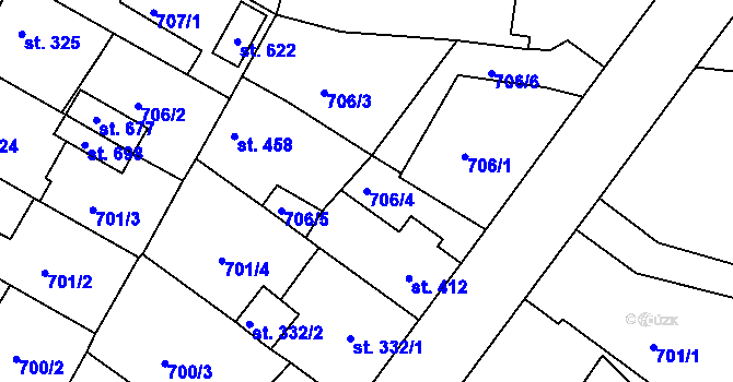 Parcela st. 706/4 v KÚ Staňkov-ves, Katastrální mapa