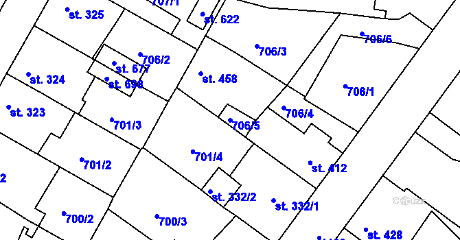 Parcela st. 706/5 v KÚ Staňkov-ves, Katastrální mapa
