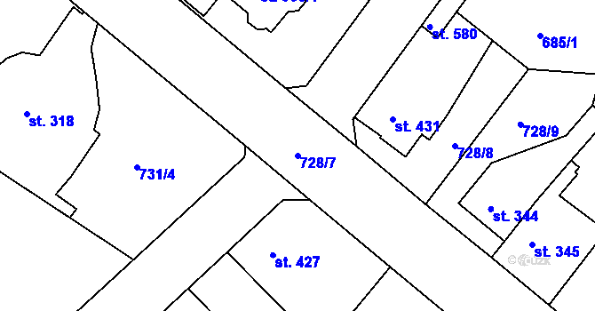 Parcela st. 728/7 v KÚ Staňkov-ves, Katastrální mapa