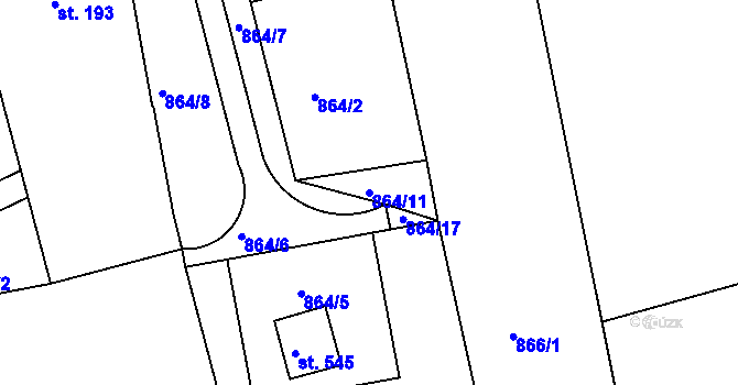 Parcela st. 864/11 v KÚ Staňkov-ves, Katastrální mapa