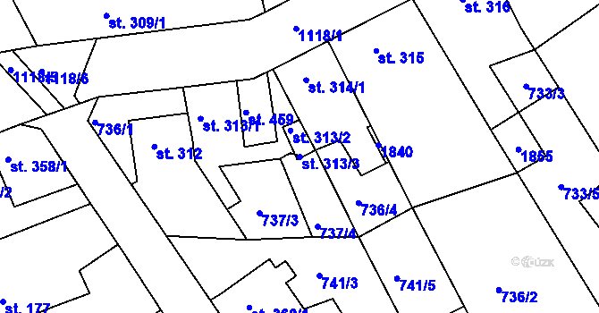 Parcela st. 313/3 v KÚ Staňkov-ves, Katastrální mapa