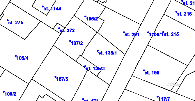 Parcela st. 135/1 v KÚ Staňkov-ves, Katastrální mapa