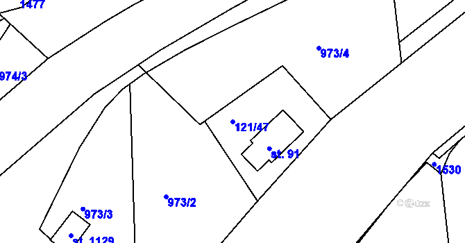Parcela st. 121/47 v KÚ Staňkov-ves, Katastrální mapa