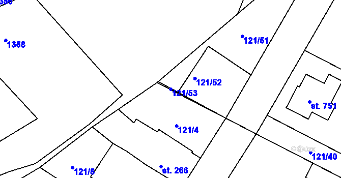 Parcela st. 121/53 v KÚ Staňkov-ves, Katastrální mapa
