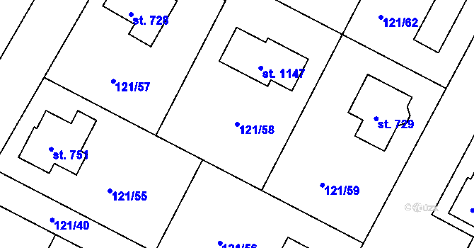 Parcela st. 121/58 v KÚ Staňkov-ves, Katastrální mapa