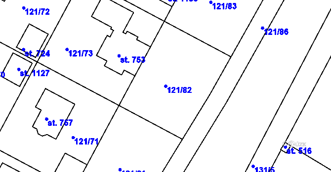 Parcela st. 121/82 v KÚ Staňkov-ves, Katastrální mapa