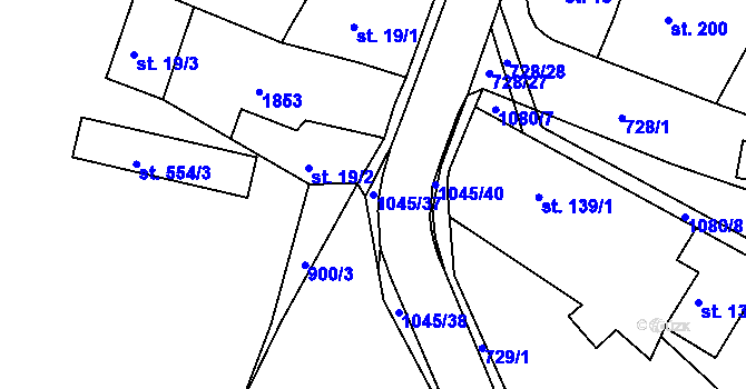Parcela st. 1045/37 v KÚ Staňkov-ves, Katastrální mapa