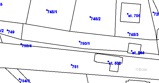 Parcela st. 750/1 v KÚ Staňkov-ves, Katastrální mapa