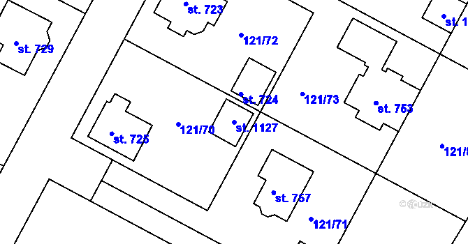 Parcela st. 1127 v KÚ Staňkov-ves, Katastrální mapa