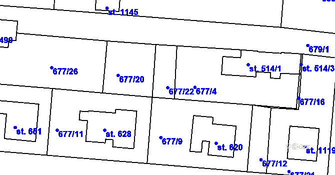 Parcela st. 677/22 v KÚ Staňkov-ves, Katastrální mapa