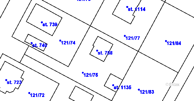 Parcela st. 758 v KÚ Staňkov-ves, Katastrální mapa