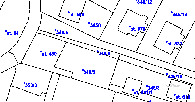 Parcela st. 348/9 v KÚ Staňkov-ves, Katastrální mapa