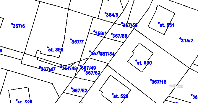 Parcela st. 367/54 v KÚ Staňkov-ves, Katastrální mapa