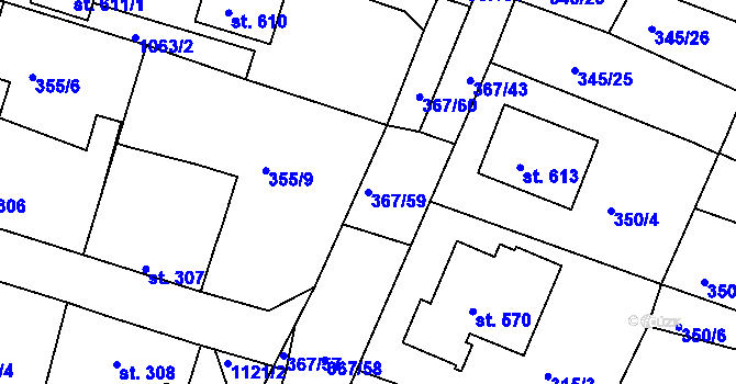 Parcela st. 367/59 v KÚ Staňkov-ves, Katastrální mapa