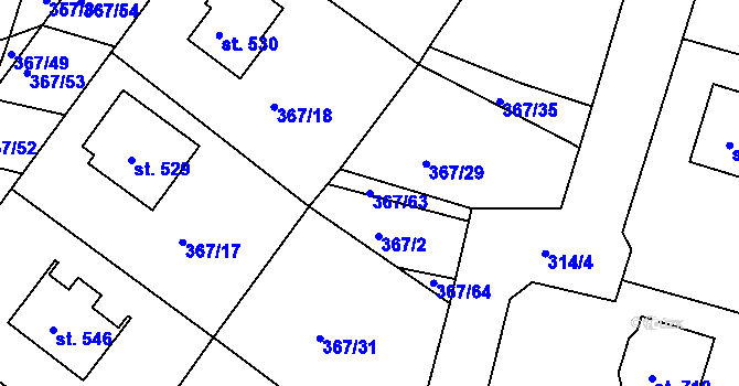 Parcela st. 367/63 v KÚ Staňkov-ves, Katastrální mapa