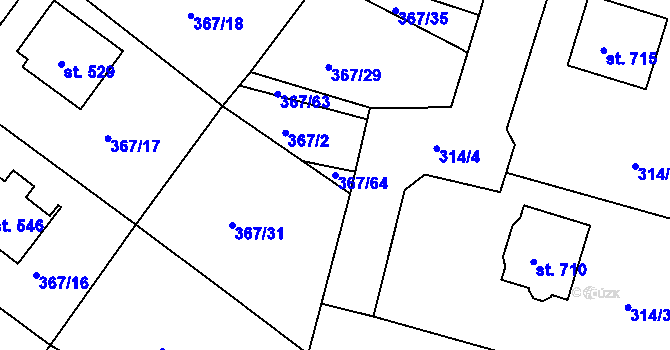 Parcela st. 367/64 v KÚ Staňkov-ves, Katastrální mapa