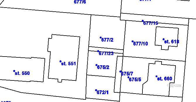 Parcela st. 677/23 v KÚ Staňkov-ves, Katastrální mapa