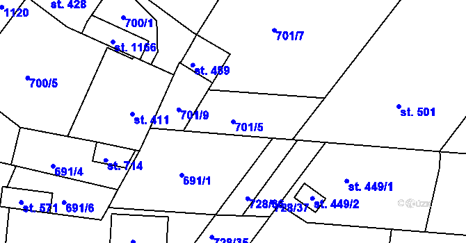 Parcela st. 701/5 v KÚ Staňkov-ves, Katastrální mapa