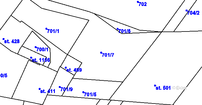 Parcela st. 701/7 v KÚ Staňkov-ves, Katastrální mapa