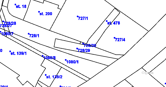Parcela st. 728/30 v KÚ Staňkov-ves, Katastrální mapa