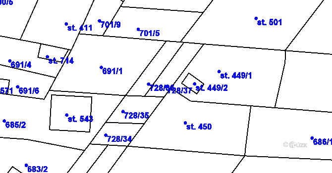 Parcela st. 728/37 v KÚ Staňkov-ves, Katastrální mapa