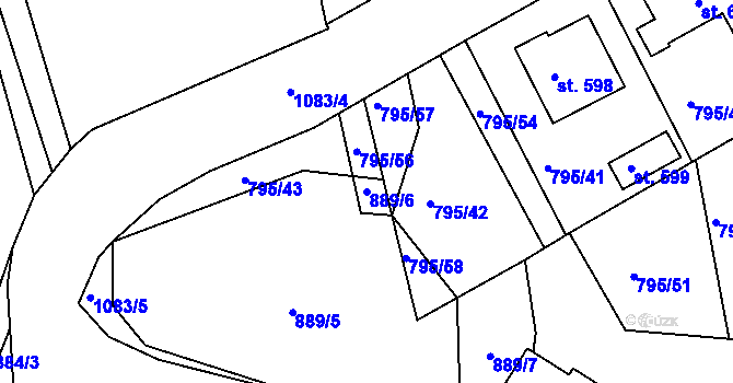 Parcela st. 889/6 v KÚ Staňkov-ves, Katastrální mapa