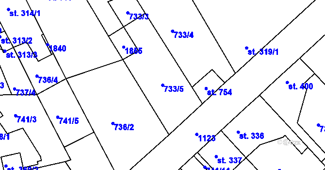 Parcela st. 733/5 v KÚ Staňkov-ves, Katastrální mapa