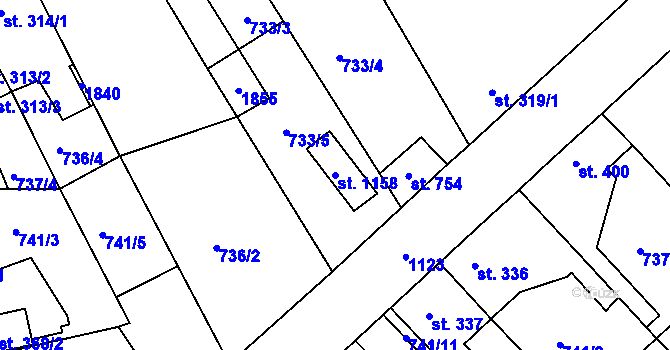Parcela st. 1158 v KÚ Staňkov-ves, Katastrální mapa