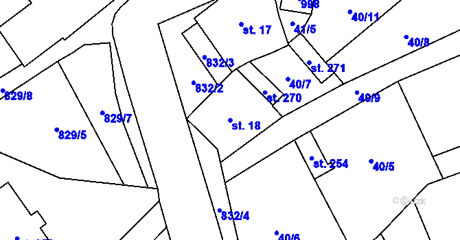 Parcela st. 18 v KÚ Zábrdovice u Vedrovic, Katastrální mapa
