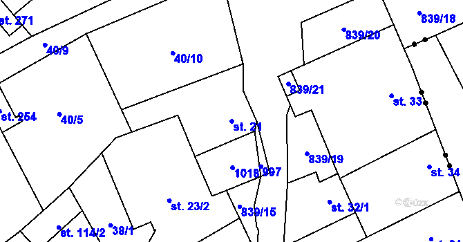 Parcela st. 21 v KÚ Zábrdovice u Vedrovic, Katastrální mapa