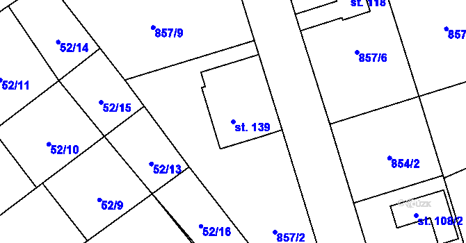 Parcela st. 139 v KÚ Zábrdovice u Vedrovic, Katastrální mapa