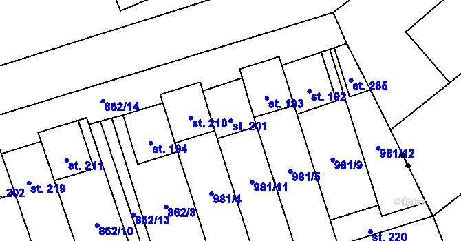 Parcela st. 201 v KÚ Zábrdovice u Vedrovic, Katastrální mapa