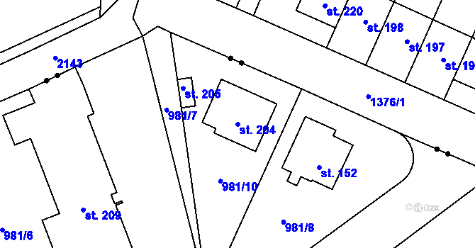 Parcela st. 204 v KÚ Zábrdovice u Vedrovic, Katastrální mapa