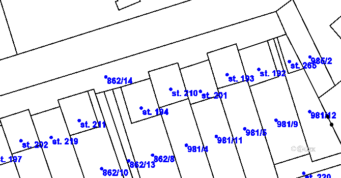Parcela st. 210 v KÚ Zábrdovice u Vedrovic, Katastrální mapa