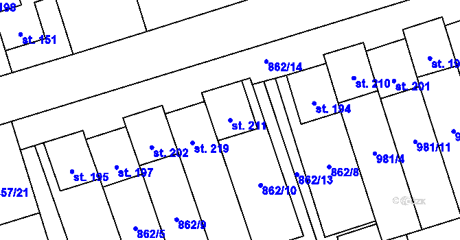 Parcela st. 211 v KÚ Zábrdovice u Vedrovic, Katastrální mapa