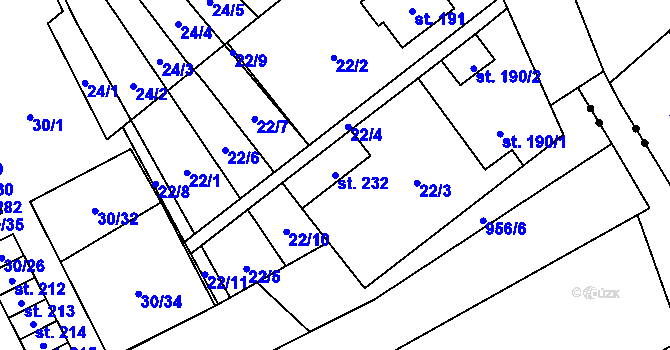 Parcela st. 232 v KÚ Zábrdovice u Vedrovic, Katastrální mapa