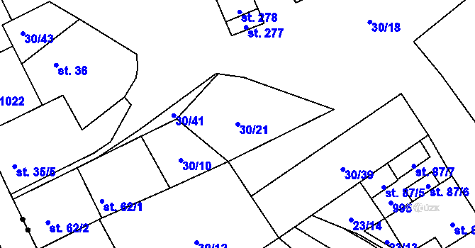 Parcela st. 30/21 v KÚ Zábrdovice u Vedrovic, Katastrální mapa