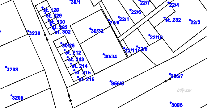 Parcela st. 30/34 v KÚ Zábrdovice u Vedrovic, Katastrální mapa